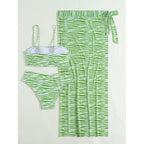 Sexy Striped Bikini Three-Piece Swimwear Set with Beach Dress