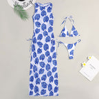 Printed Mesh Three-Piece Separated Bikini Swimwear for Women
