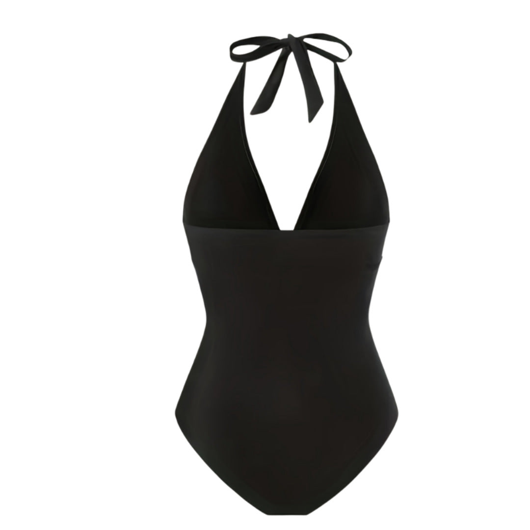 Solid color mesh one-piece swimsuit for women