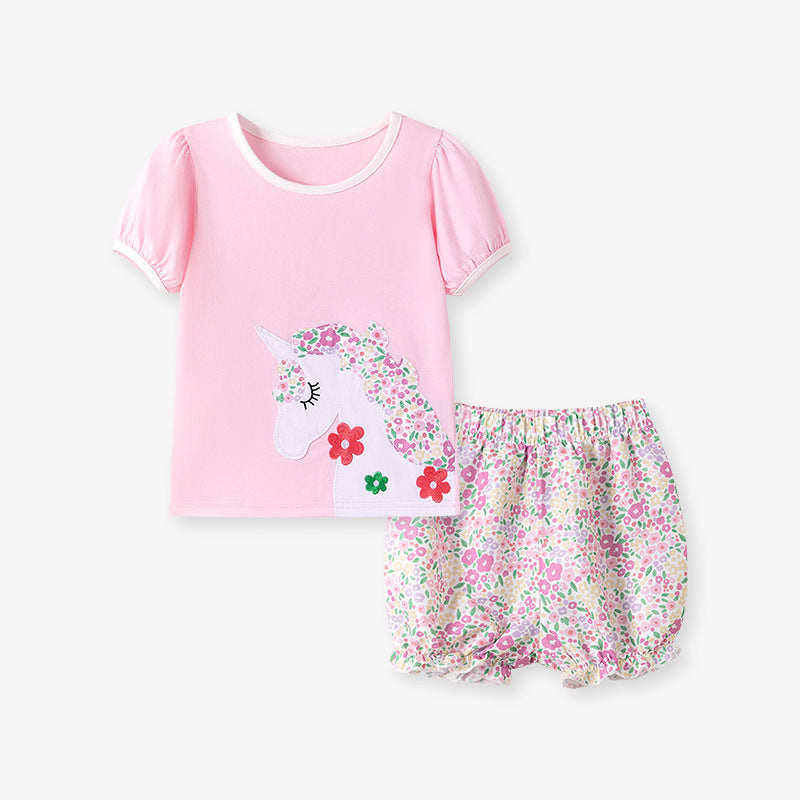 Summer Girls' Outfit Set Fashionable Children's Set, Cartoon Baby Clothing Set