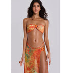 Three piece strapless swimsuit with vintage print for women