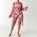 Bikini split three piece flat corner printed floral cover swimsuit