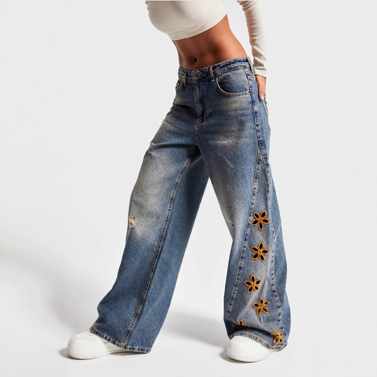 High waisted loose jeans for women