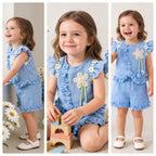 Sleeveless flower short sleeved shorts children's clothing set