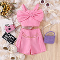 Solid color bow vest with hanging chain shorts two-piece set