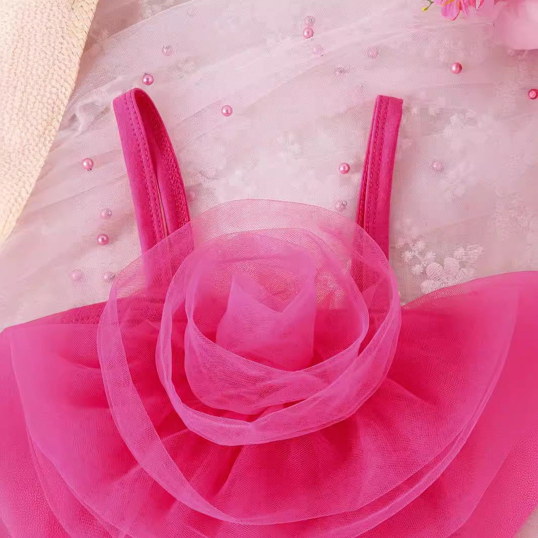 Flower top bow pants skirt set