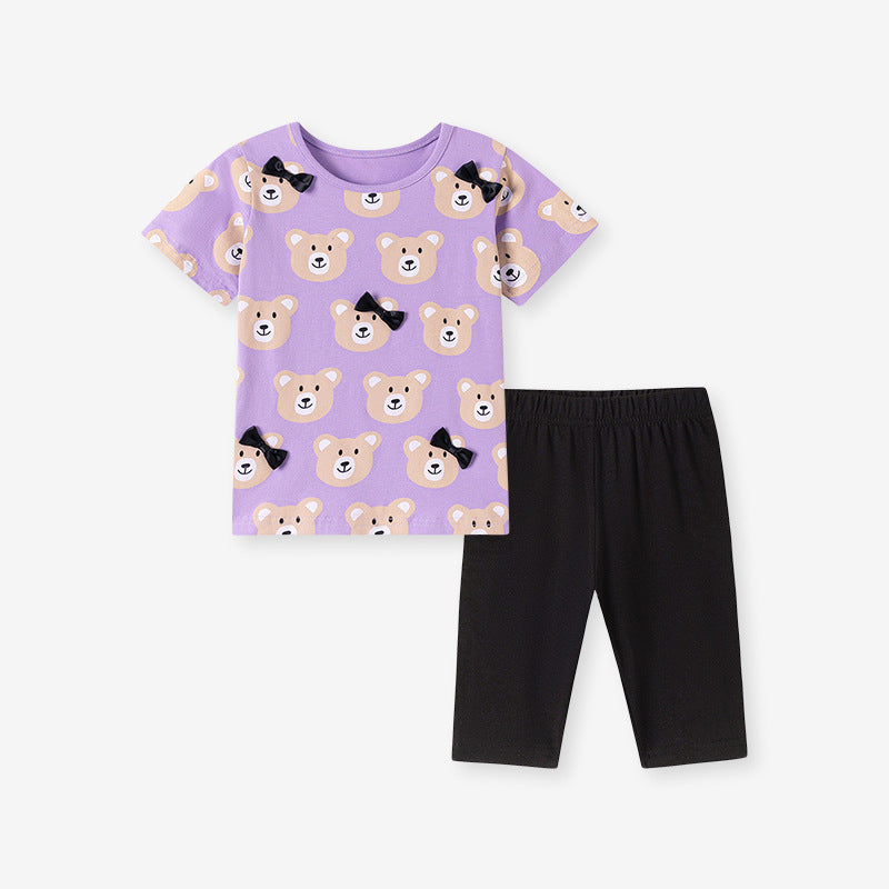 Cute Cartoon Kids Summer Short Sleeve Outfits for Girls, Children's Clothing Set