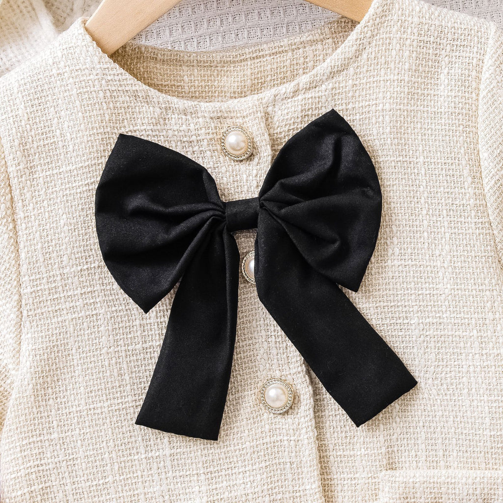 Bow coat pleated skirt set