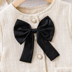 Bow coat pleated skirt set