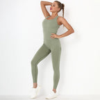 One Piece Rompers Yoga Set Women Gym Clothes Fitness Workout Set Seamless Pocket Leggings Sleeveless Sportswear Sports Suits