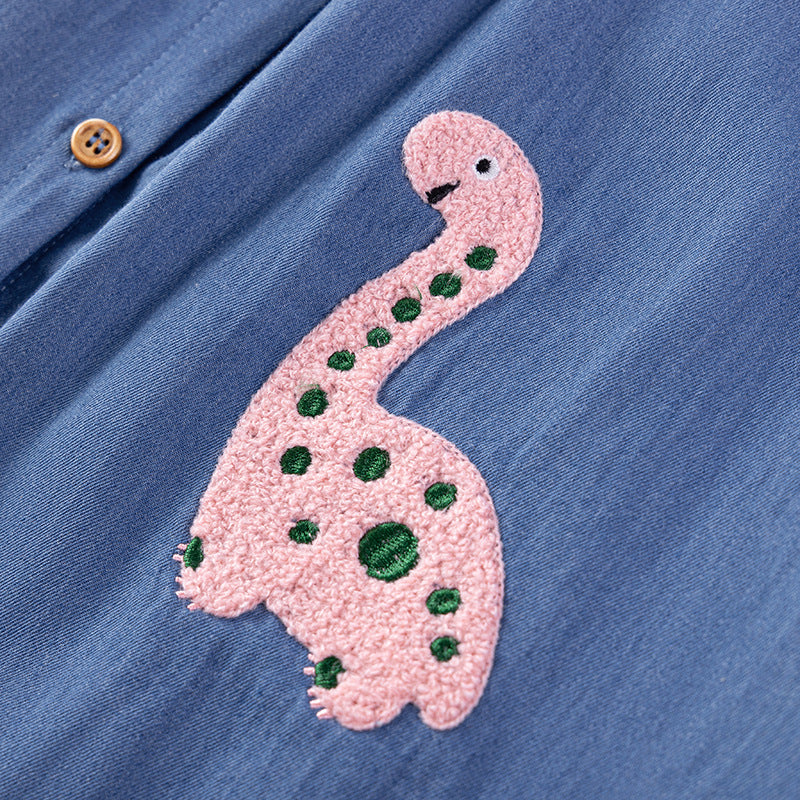 Girls' Short Sleeve Denim Dress Summer Kids Dress with Applique Cartoon Fashion Children's Dress