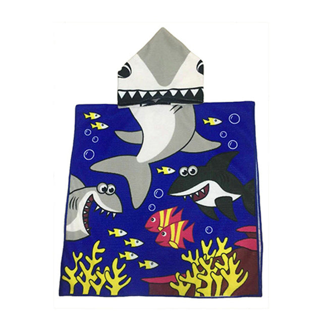Children Cute Cartoon Hooded Cloak Beach Towel Animal Printed Microfiber Baby Boys Girls Kids Swimming Bath Towel  60X120cm