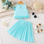 Bow top pleated skirt set