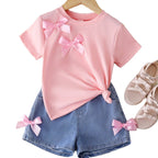 Round neck short sleeved T-shirt shorts two-piece set