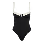 Steel support hard bag one-piece swimsuit color blocking
