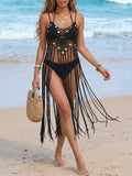 Hand-crocheted Strap Dress Vacation Long Fringe Bikini Cover-up for Women