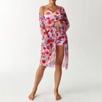 Bikini split three piece flat corner printed floral cover swimsuit