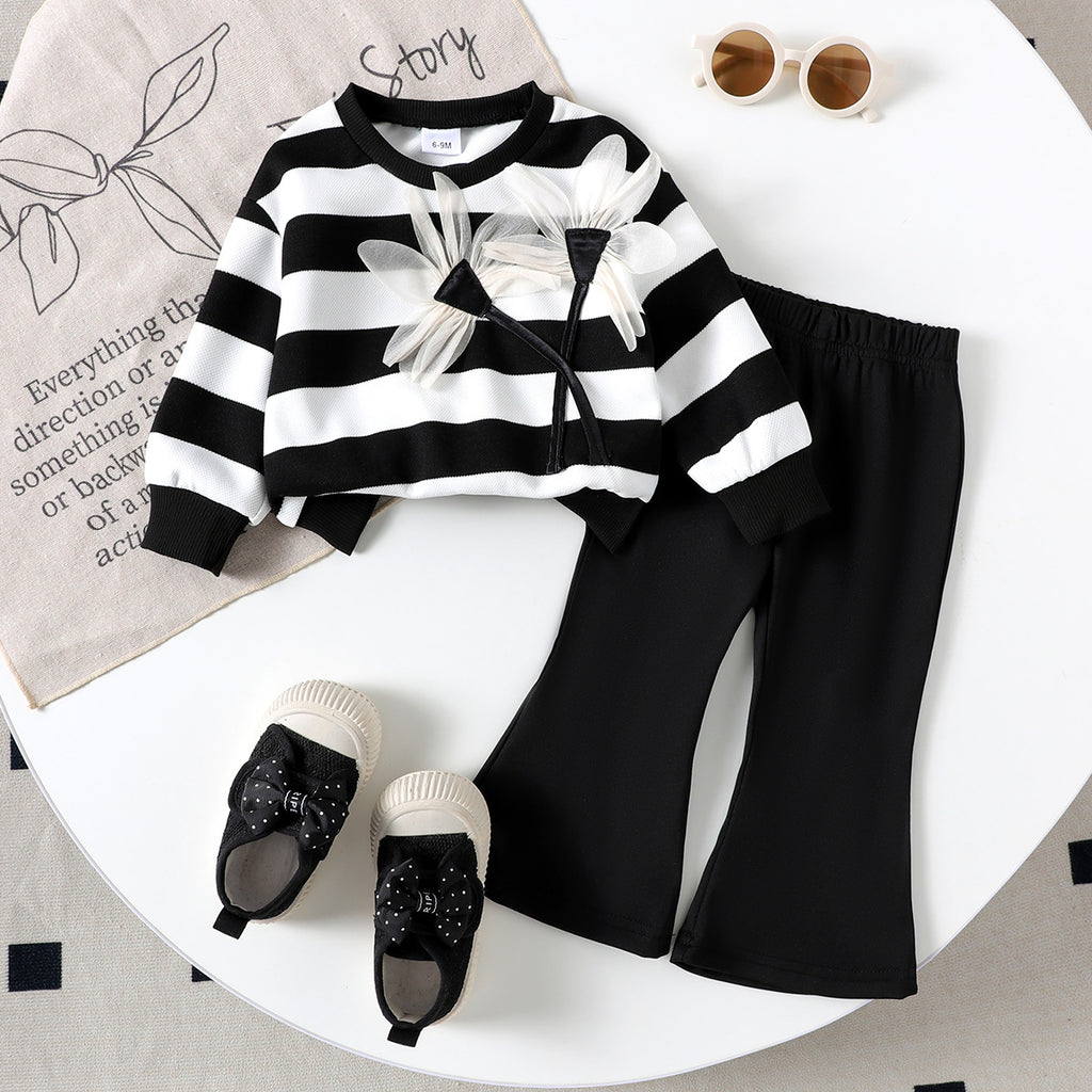 Striped long sleeved flared pants two-piece set
