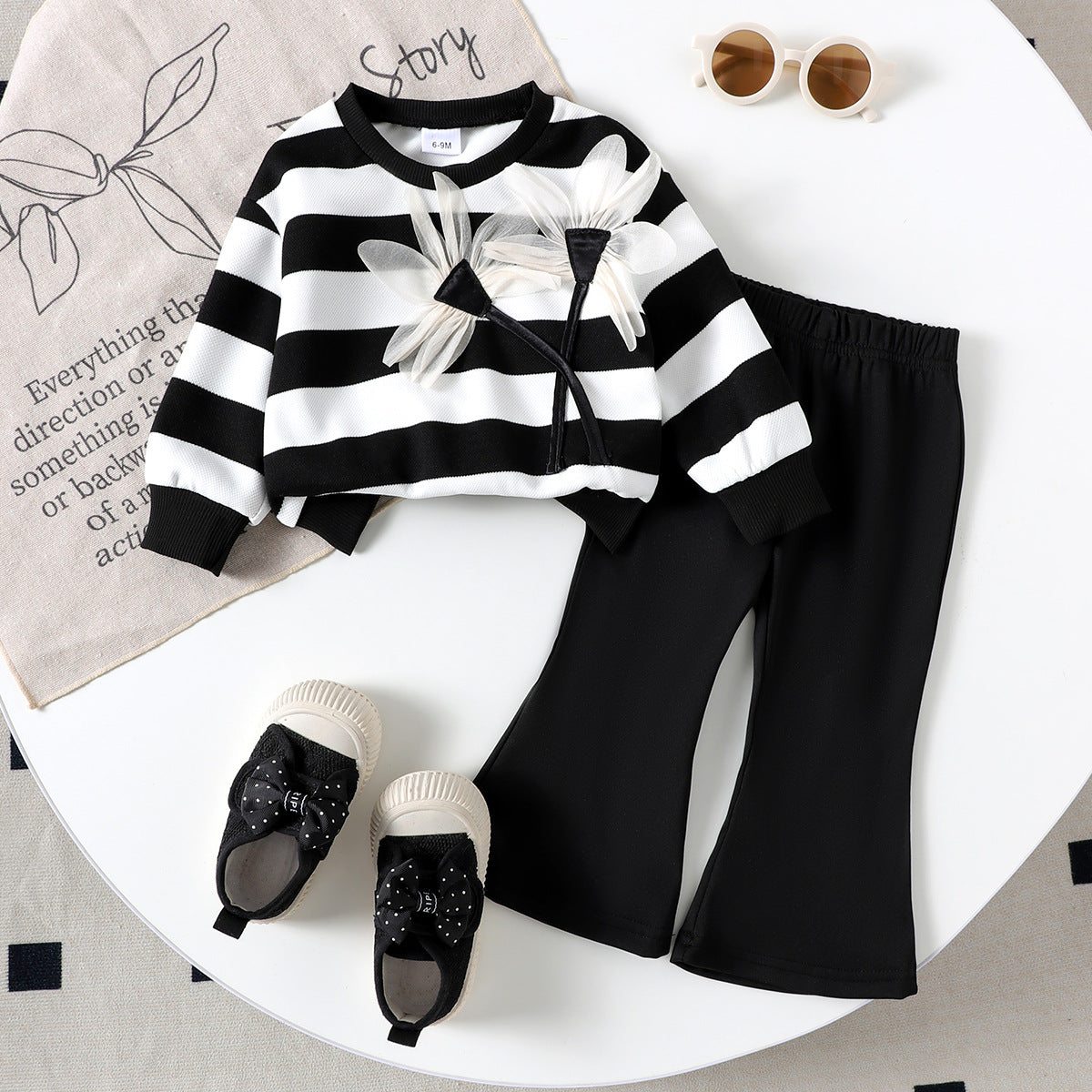 Striped long sleeved flared pants two-piece set