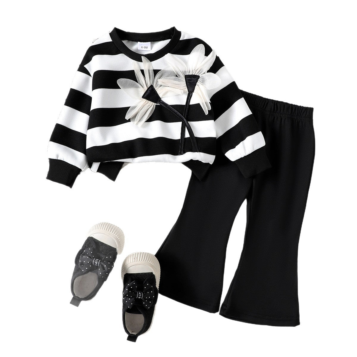 Striped long sleeved flared pants two-piece set