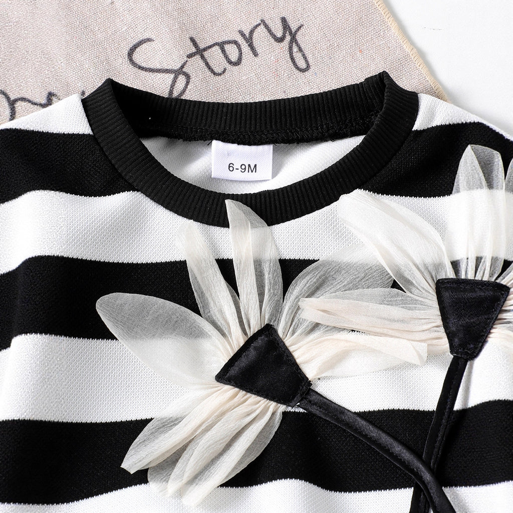 Striped long sleeved flared pants two-piece set