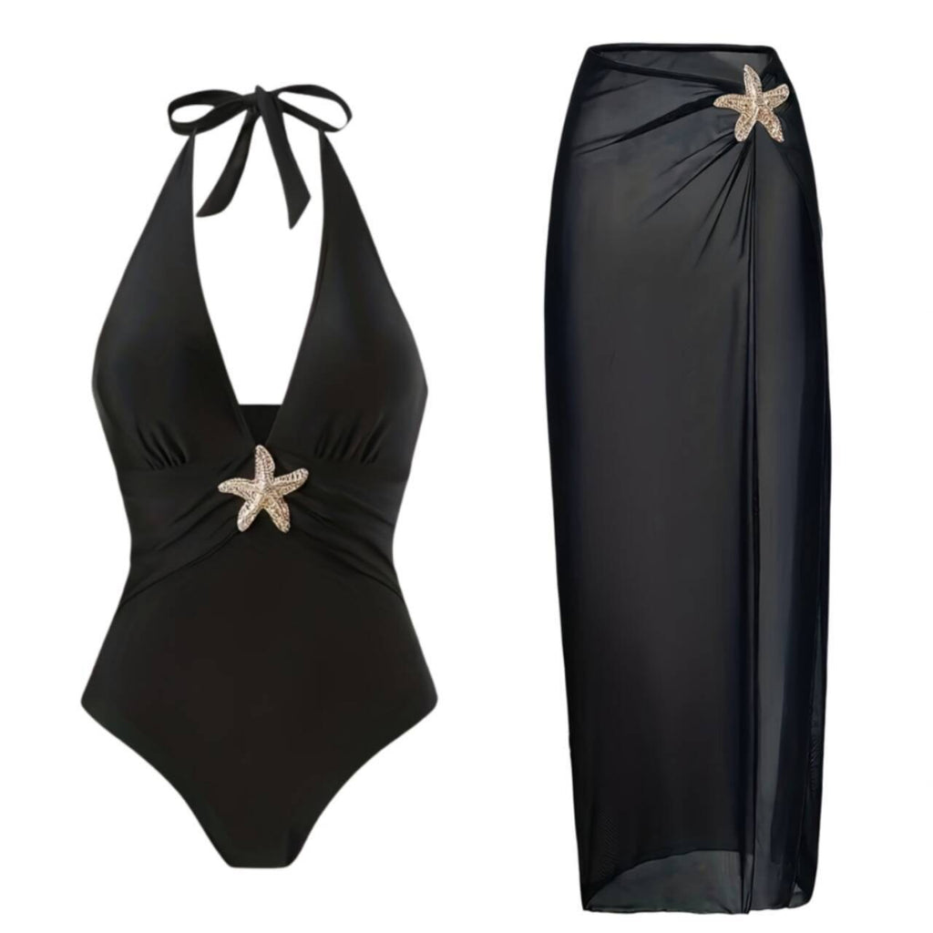 Solid color mesh one-piece swimsuit for women