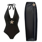 Solid color mesh one-piece swimsuit for women