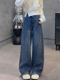 Retro Rhinestone Decorated Wide-Leg Jeans Women