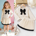 Bow coat pleated skirt set