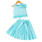 Bow top pleated skirt set