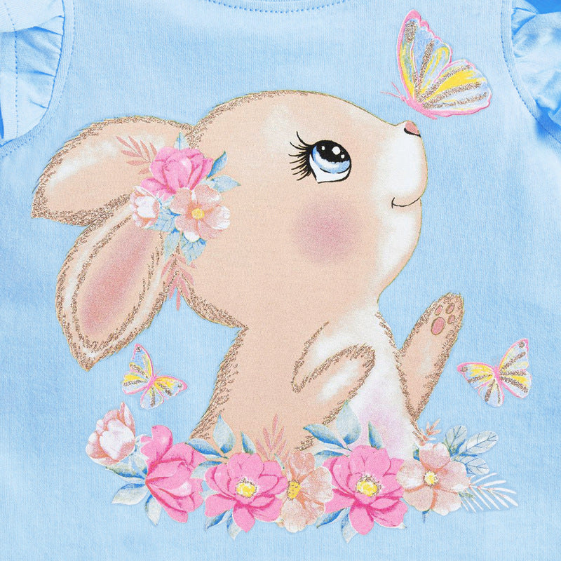 Children's Clothing Summer New Arrival Girls' Knitted Cute Cotton Basic Tee