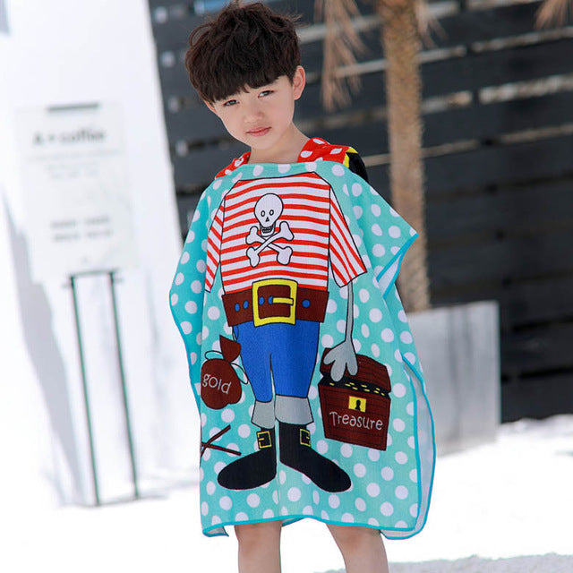 Children Cute Cartoon Hooded Cloak Beach Towel Animal Printed Microfiber Baby Boys Girls Kids Swimming Bath Towel  60X120cm