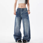 Retro Rivet Wide Leg Jeans for Women Slimming Loose Straight Jeans