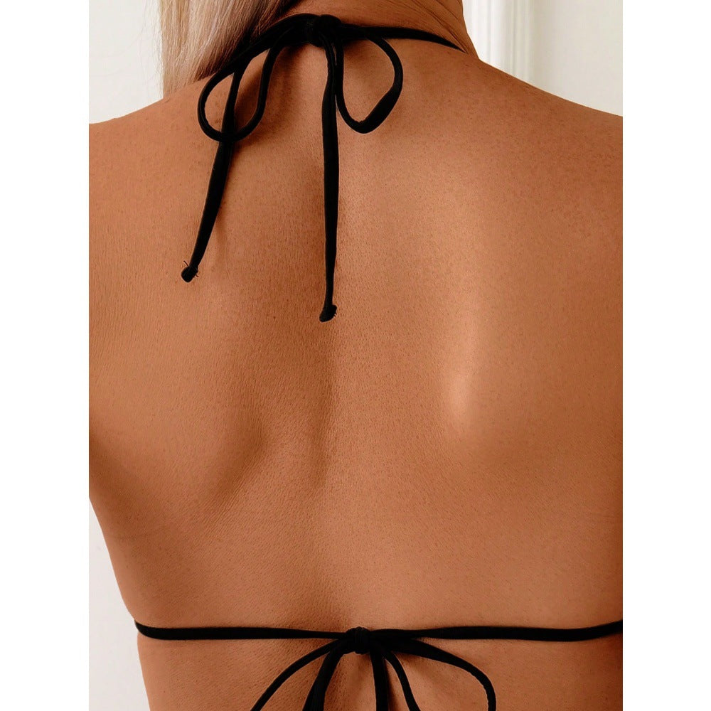 Flower print sexy backless drawstring hollow women's one-piece swimsuit