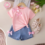 Round neck short sleeved T-shirt shorts two-piece set