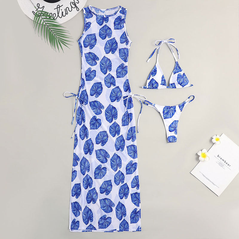 Printed Mesh Three-Piece Separated Bikini Swimwear for Women