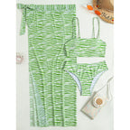 Sexy Striped Bikini Three-Piece Swimwear Set with Beach Dress