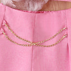 Solid color bow vest with hanging chain shorts two-piece set