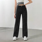 Jeans with Rhinestones Women High Waist Slimming Wide Leg Jeans  Jeans