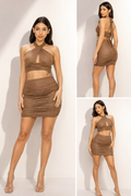 Glittered Tie Top & Ruching Skirts Set