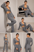 Plaid Cut-out Long Sleeve Top & Pants Set